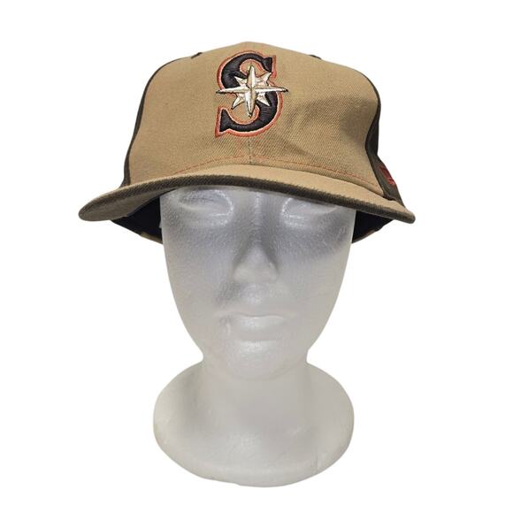New Era 59FIFTY Seattle Mariners 7 1/2 Throwback TBTC Hat Brown Tan Compass Logo - Picture 2 of 10